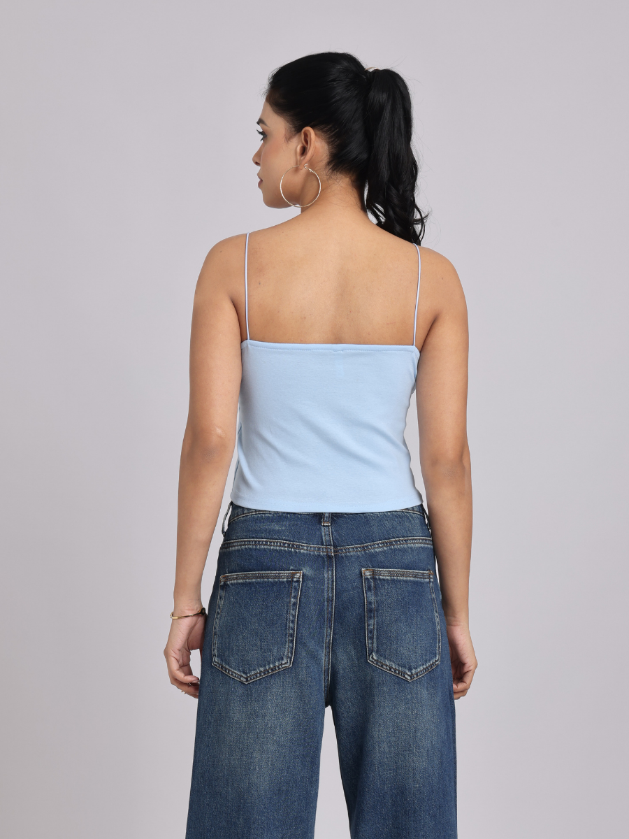 Essential Spaghetti Crop Top – Blue