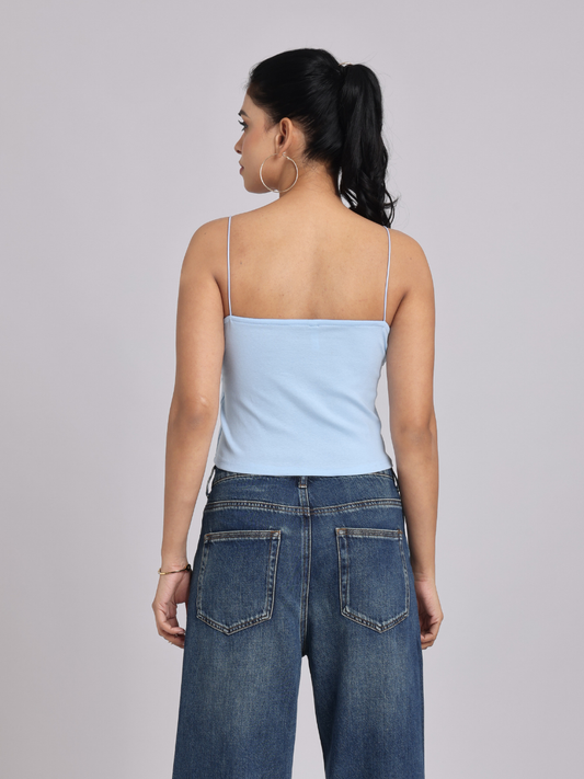 Essential Spaghetti Crop Top – Blue