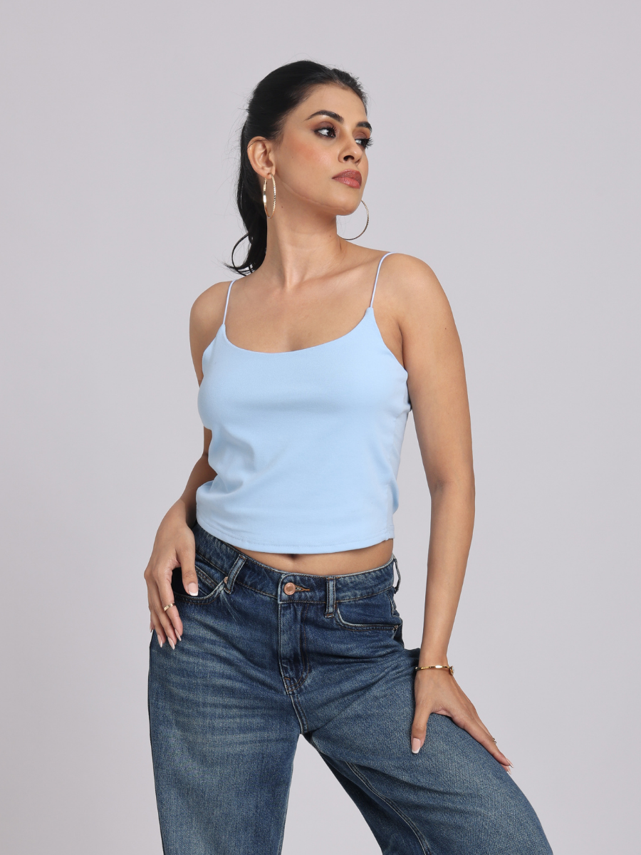 Essential Spaghetti Crop Top – Blue