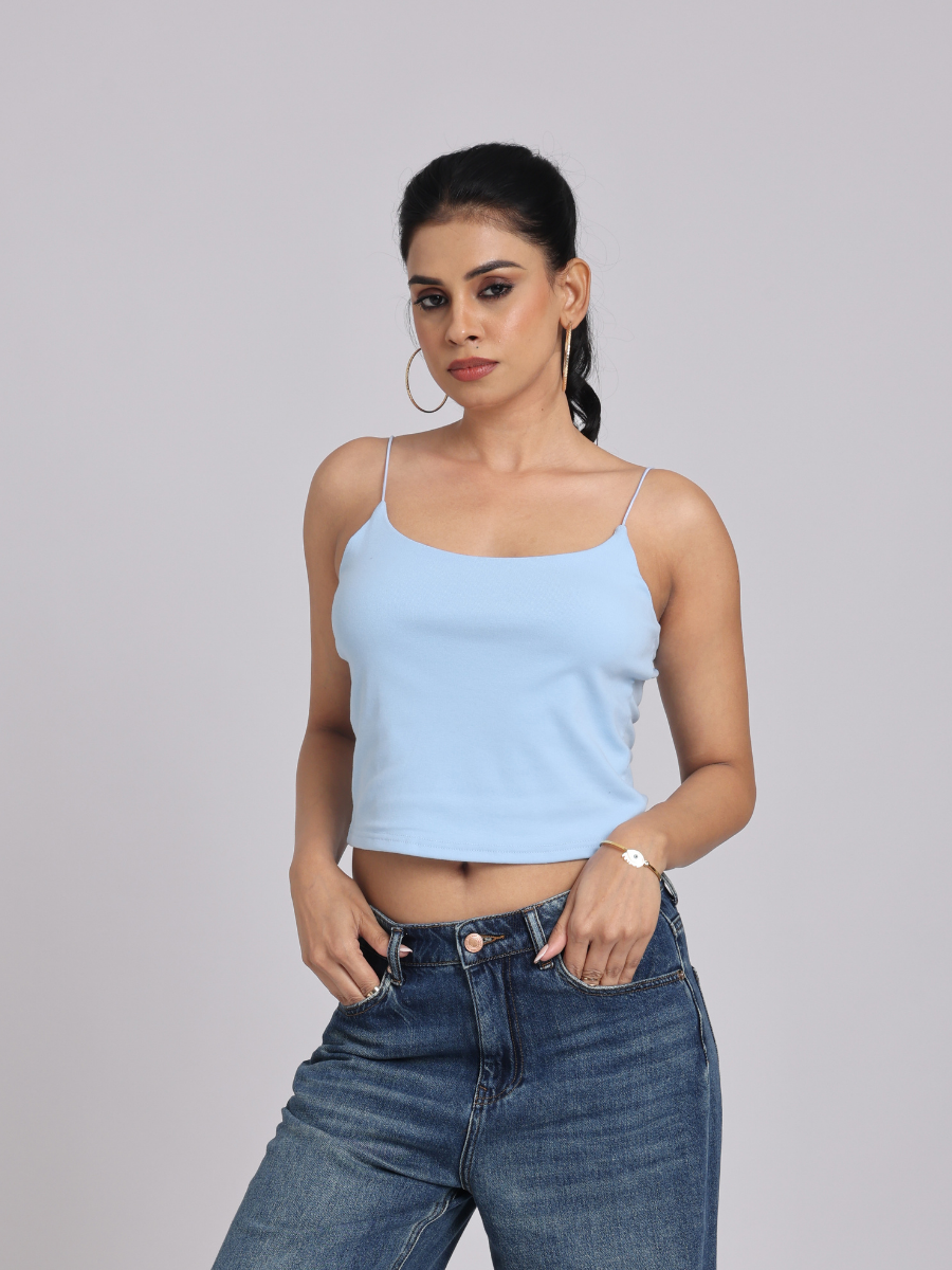 Essential Spaghetti Crop Top – Blue