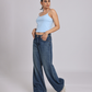 Essential Spaghetti Crop Top – Blue