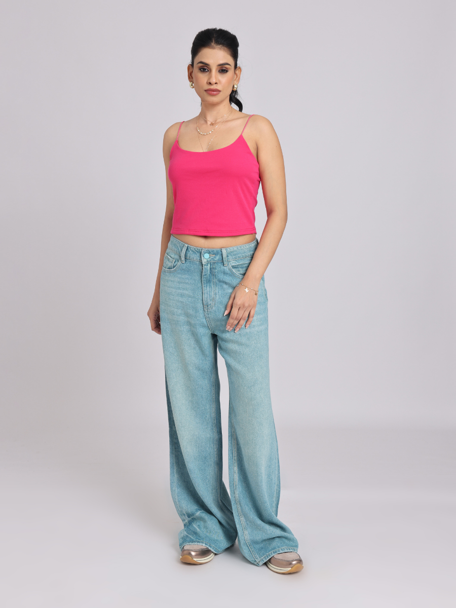 Essential Spaghetti Crop Top – Pink