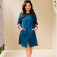 Embroidered Blue Collar Dress