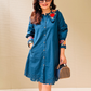 Embroidered Blue Collar Dress