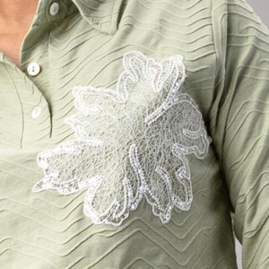 Olive Mist Textured Floral Polo Top