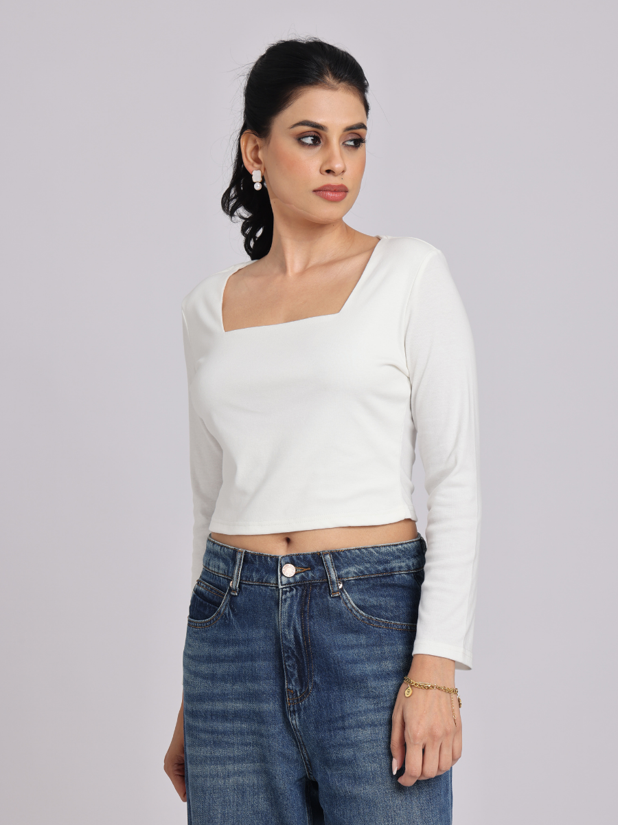 Premium White Square Neck Crop Top