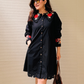 Embroidered Black Collar Dress