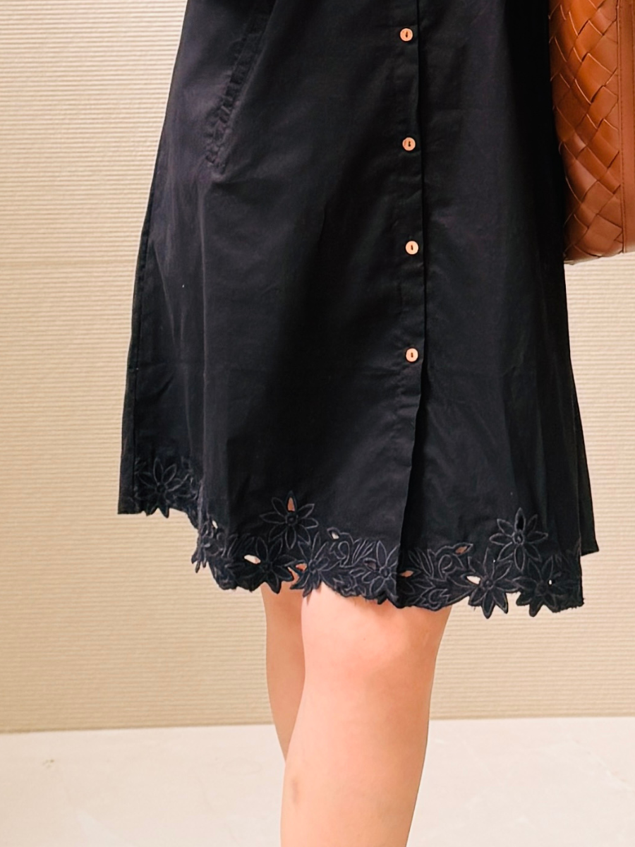 Embroidered Black Collar Dress