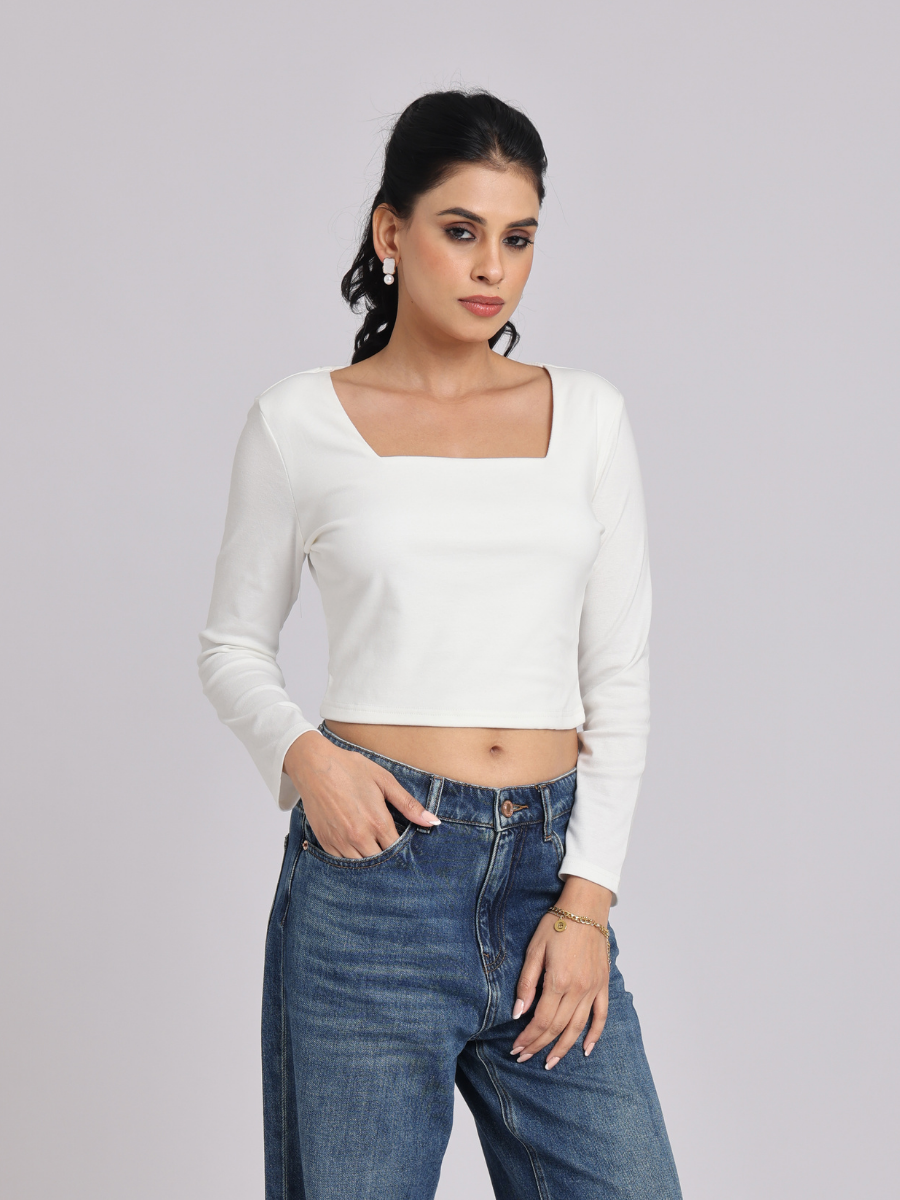 Premium White Square Neck Crop Top