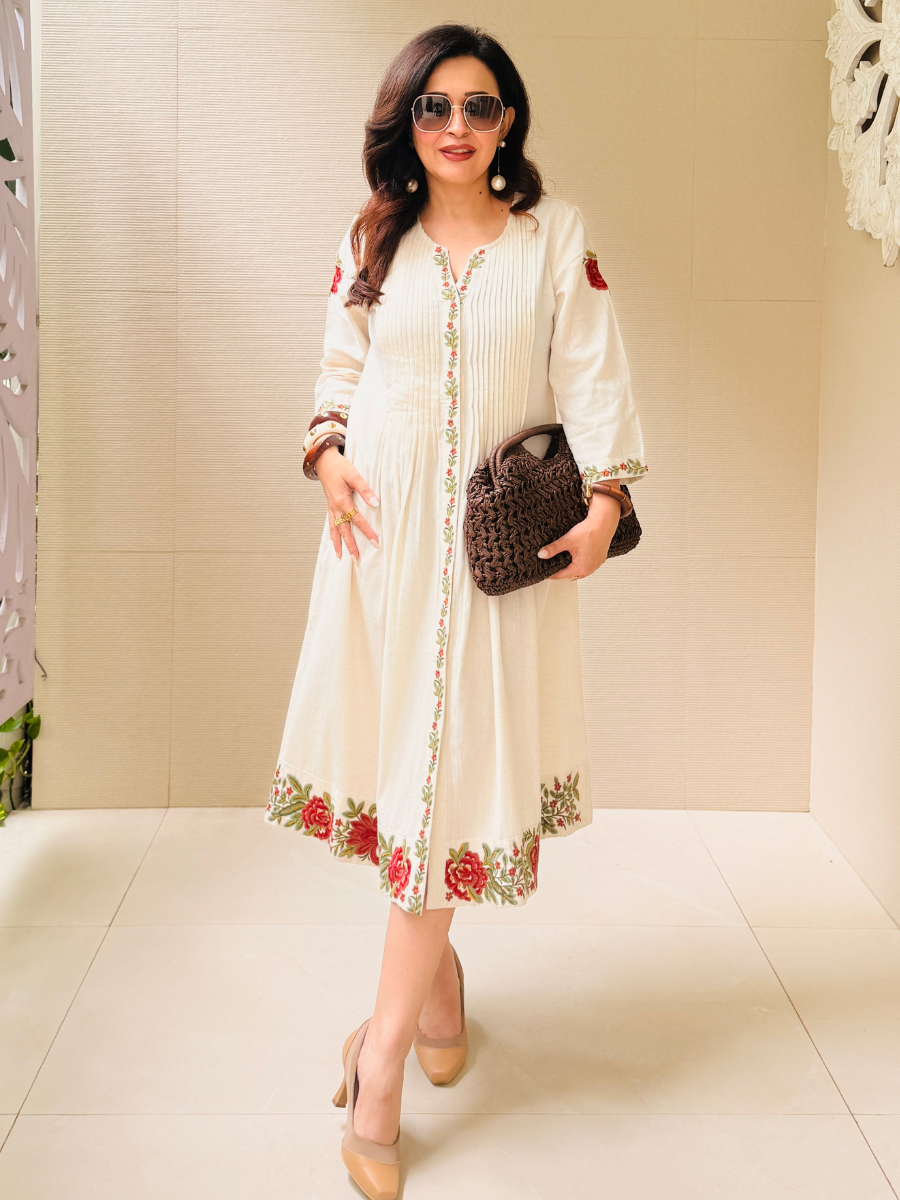 Embroidered Khadi Cotton Dress