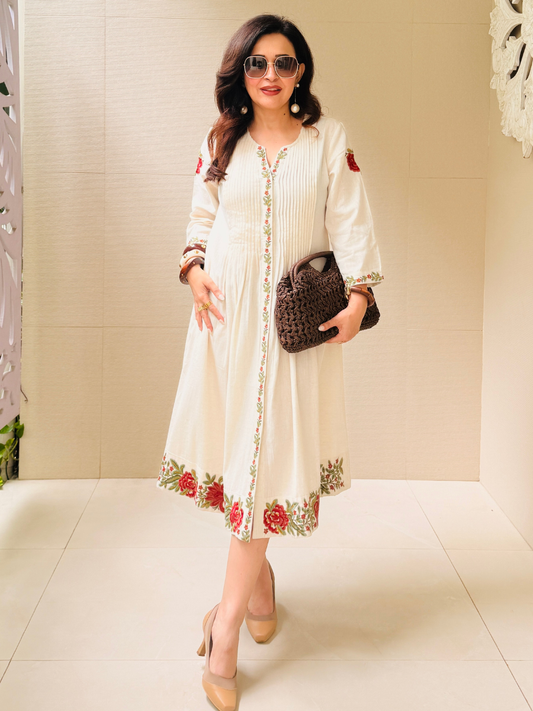 Embroidered Khadi Cotton Dress