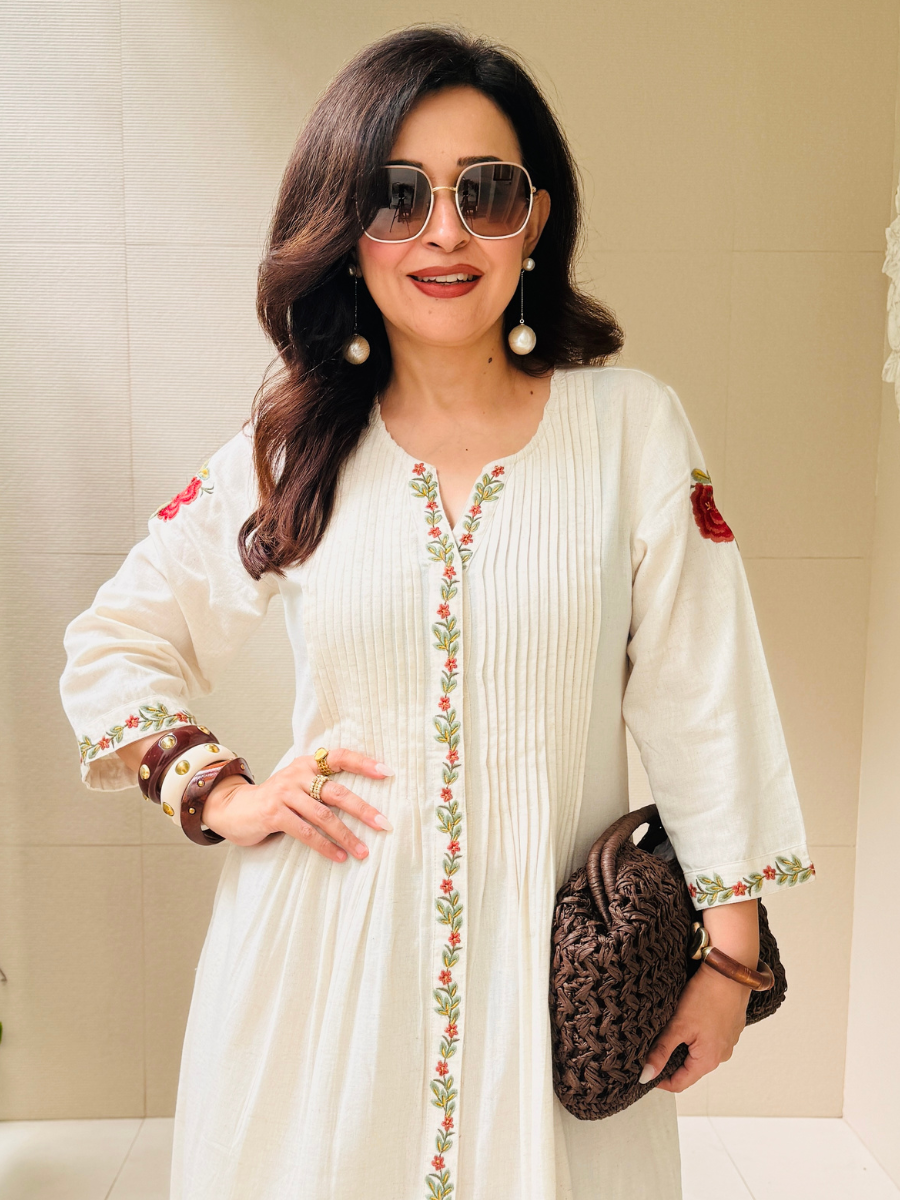 Embroidered Khadi Cotton Dress