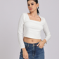 Premium White Square Neck Crop Top