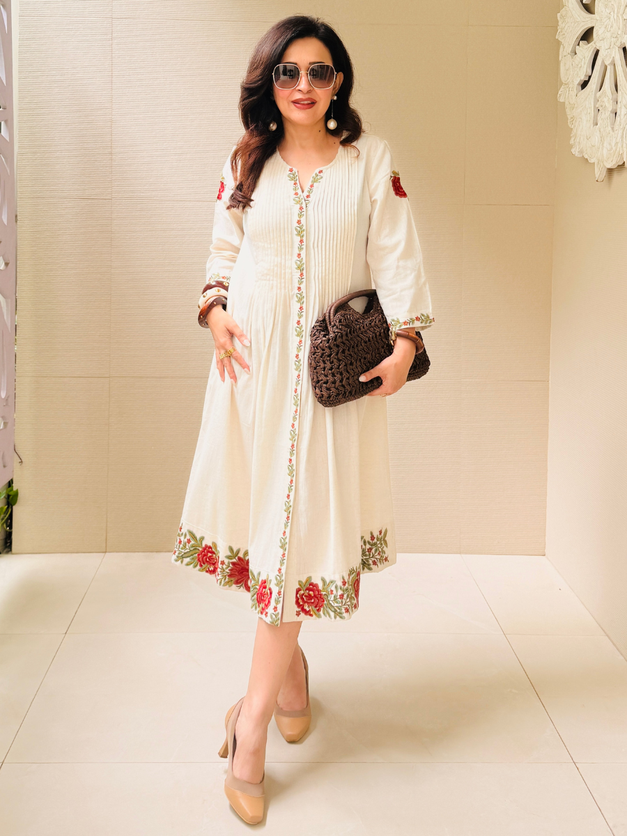 Embroidered Khadi Cotton Dress