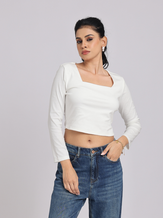 Premium White Square Neck Crop Top
