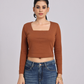 Premium Brown Square Neck Crop Top