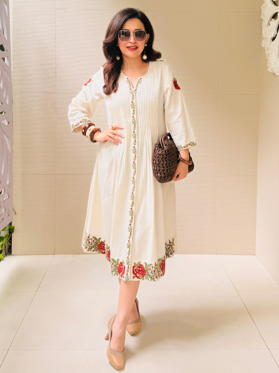 Embroidered Khadi Cotton Dress