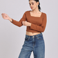 Premium Brown Square Neck Crop Top