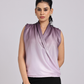 Mauve Satin Drape Neck Sleeveless Top