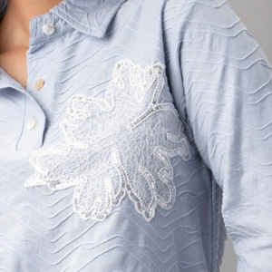 Sky Ripple Embroidered Collared Top