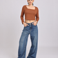 Premium Brown Square Neck Crop Top