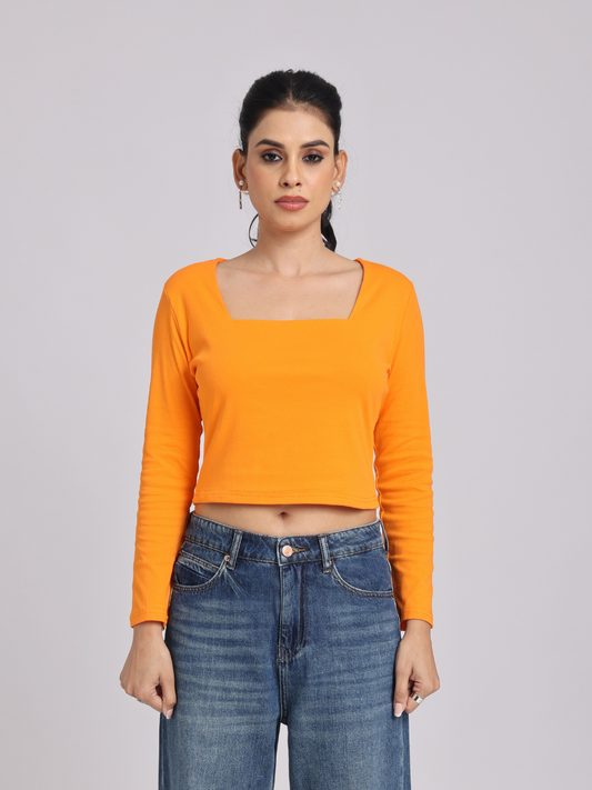Premium Orange Square Neck Crop Top