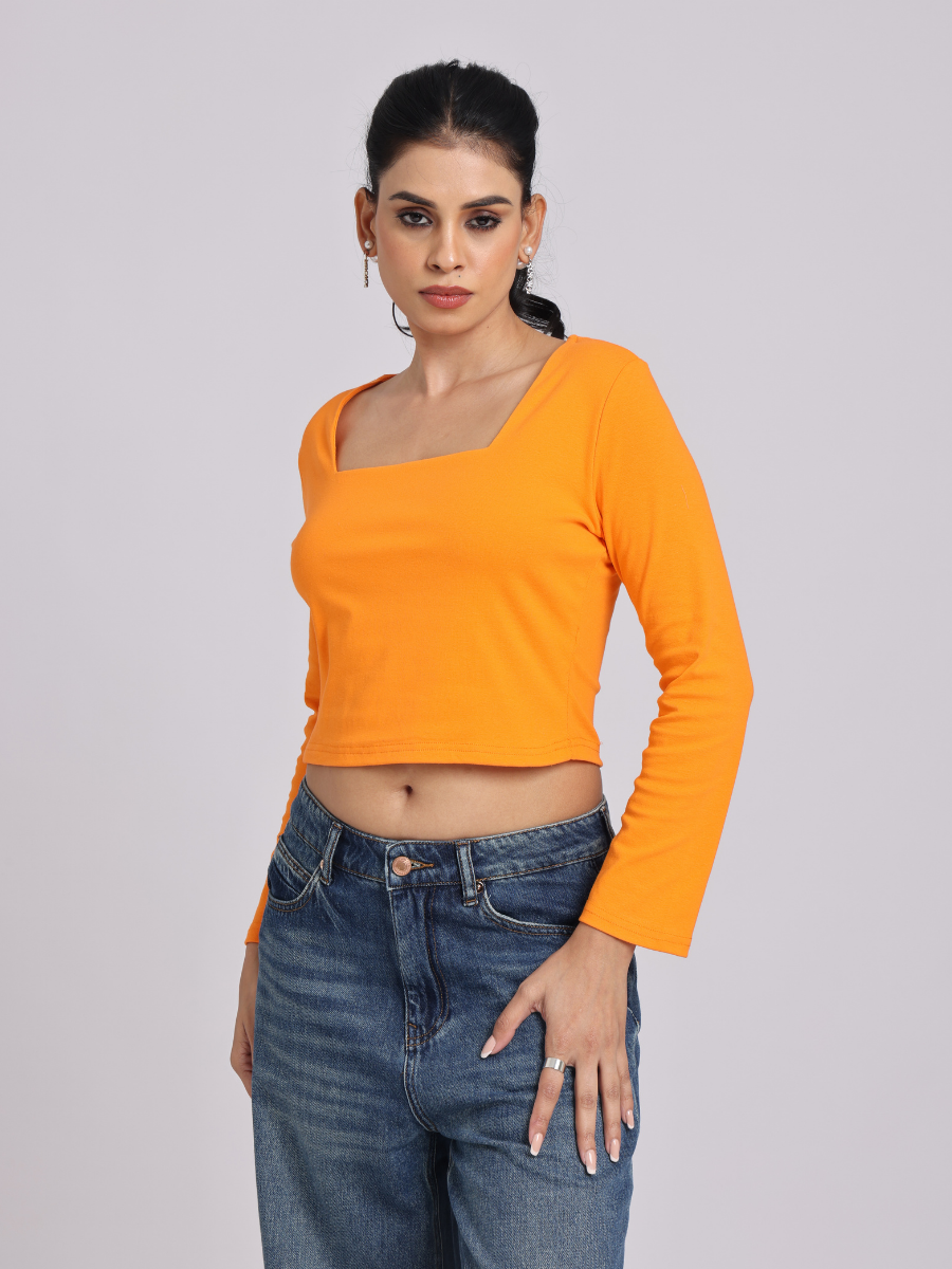 Premium Orange Square Neck Crop Top