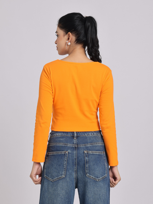 Premium Orange Square Neck Crop Top