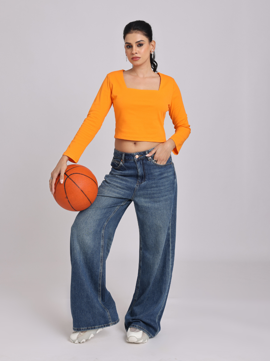Premium Orange Square Neck Crop Top