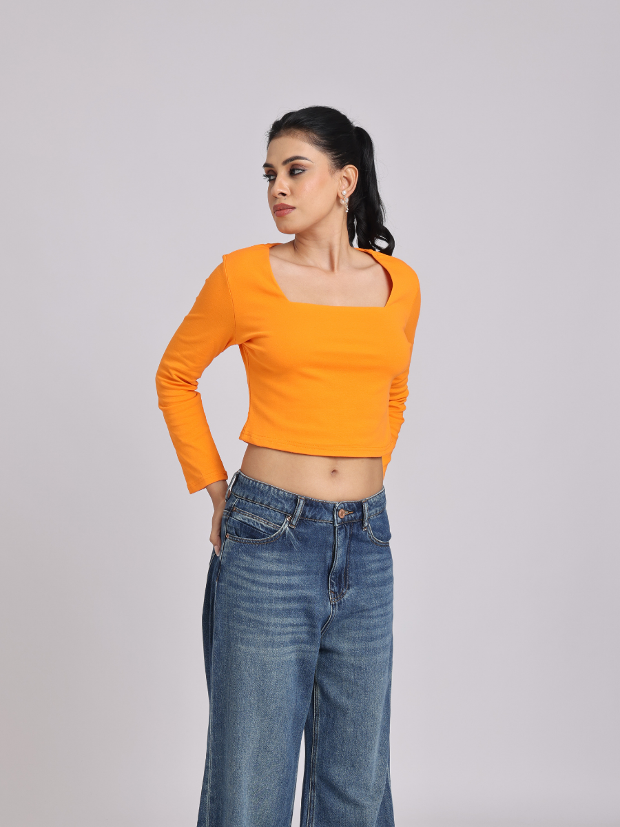 Premium Orange Square Neck Crop Top