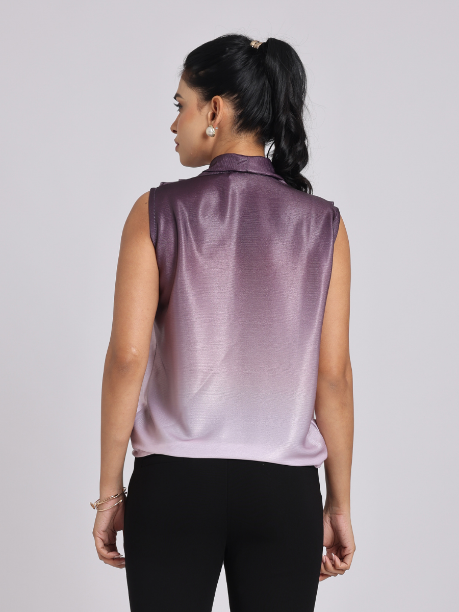 Mauve Satin Drape Neck Sleeveless Top