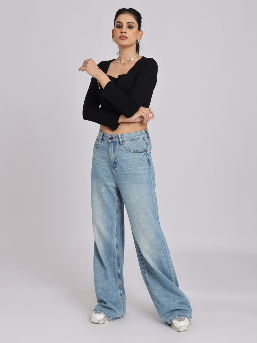 Premium Black Square-Neck Crop Top