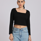 Premium Black Square-Neck Crop Top