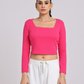 Premium Hot Pink Square-Neck Crop Top
