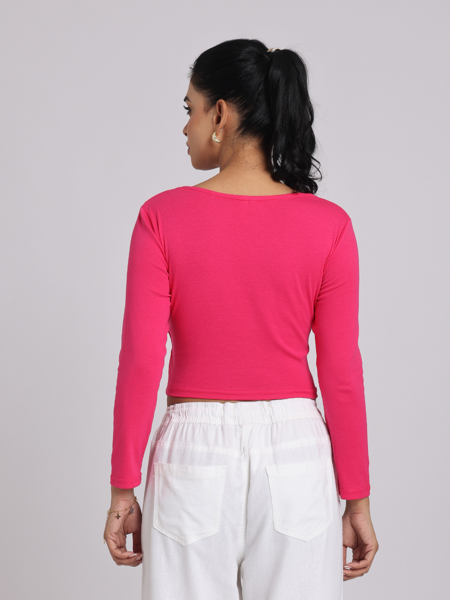 Premium Hot Pink Square-Neck Crop Top