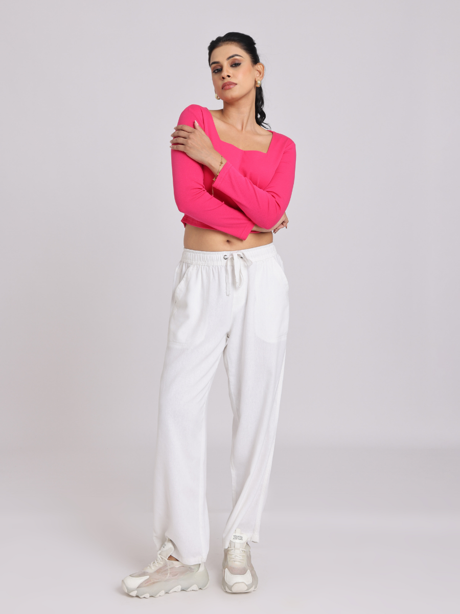 Premium Hot Pink Square-Neck Crop Top