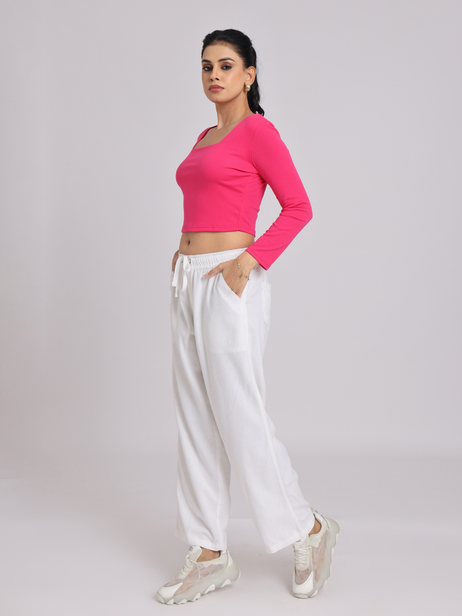 Premium Hot Pink Square-Neck Crop Top