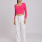 Premium Hot Pink Square-Neck Crop Top