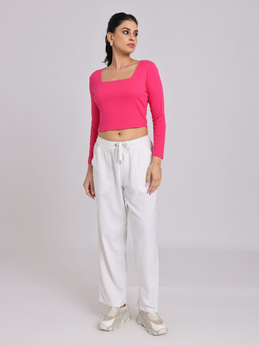 Premium Hot Pink Square-Neck Crop Top