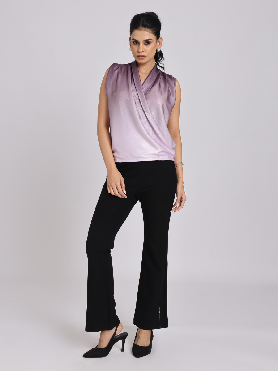 Mauve Satin Drape Neck Sleeveless Top