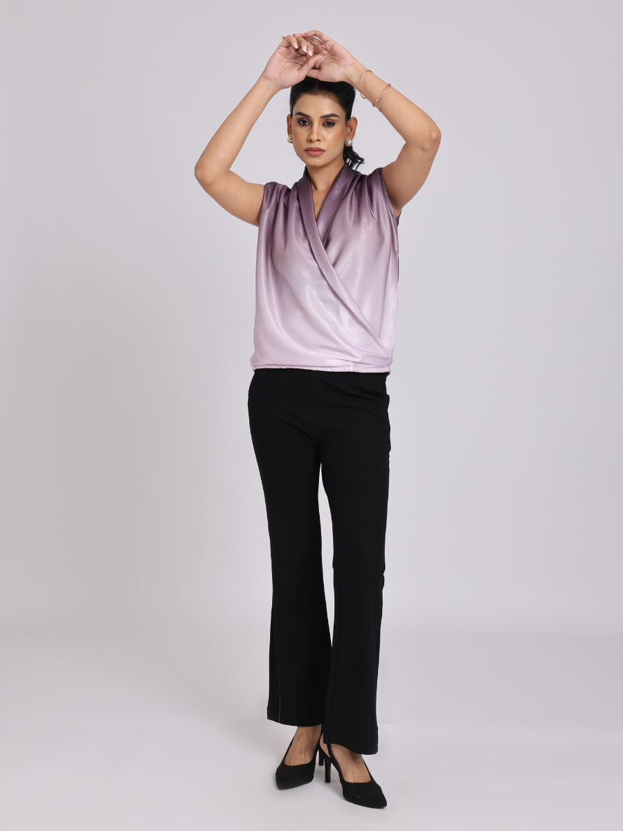 Mauve Satin Drape Neck Sleeveless Top