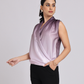 Mauve Satin Drape Neck Sleeveless Top