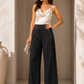 Black Luxe Rhinestone Embellished High-Rise Wide-Leg Trousers