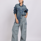 Mid Blue Oversized Denim Shirt with Dropped Shoulder