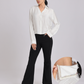Pearl-Trim Luxe Satin Shirt - White
