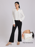 Pearl-Trim Luxe Satin Shirt - White
