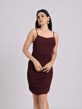 Wine Ruched Spaghetti Strap Bodycon Dress