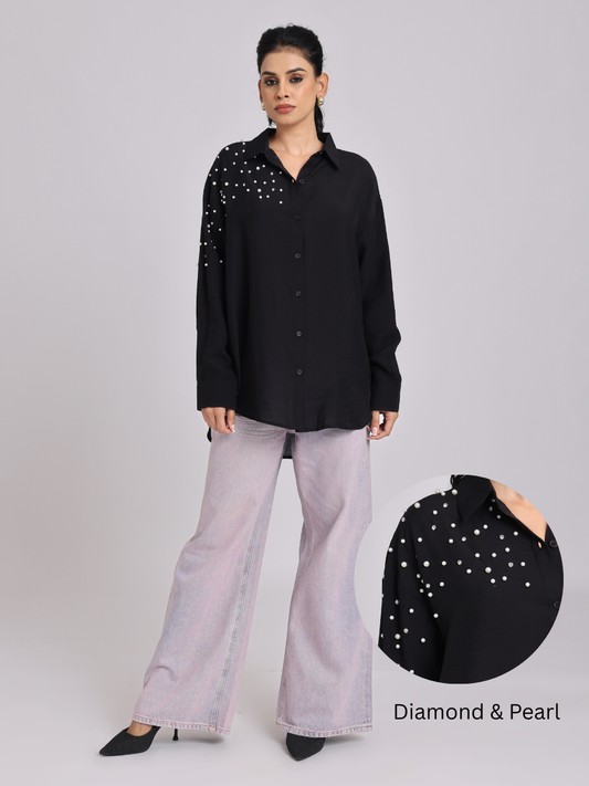 Black Pearl-Diamond Oversized Shirt