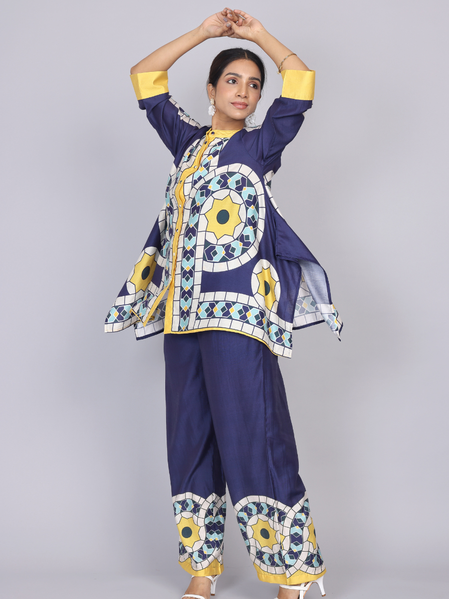 Blue Silk Print Co-Ords Set