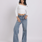 Vintage Light Blue Pearl Bow Straight-Fit Denim Jeans